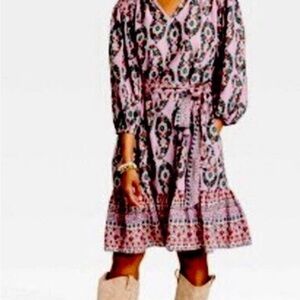 Knox Rose Pink Red Sundress with 3/4 Bishop Sleeves and V-Neck size S- NWT